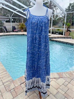 Three Bird Nest Boho  'Golden Meadow' Maxi Dress Sundress Blue Paisley NWT L